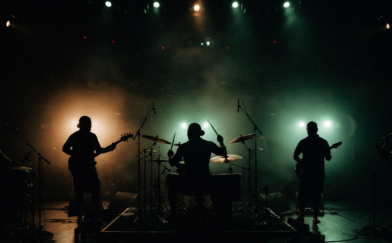 Outdoor live music performance at Pacific island sunset